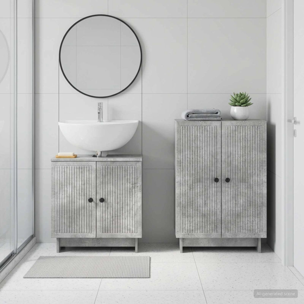 Set di Armadi da Bagno da 2 Pezzi EDE Grigio Cemento 3417579