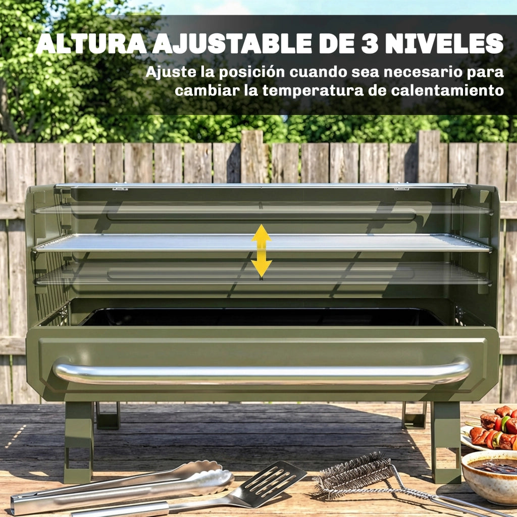 Barbecue a Carbone Pieghevole ¨C zephmum ¨C Verde 52x37x31.8 cm con Griglia Regolabile