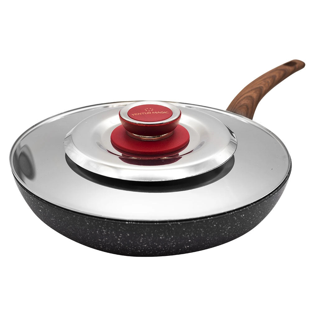 Coperchio Magico Antiodore Ø25 cm Ventur Magic in Acciaio Inox Pomolo in Bachelite Cooker Rosso