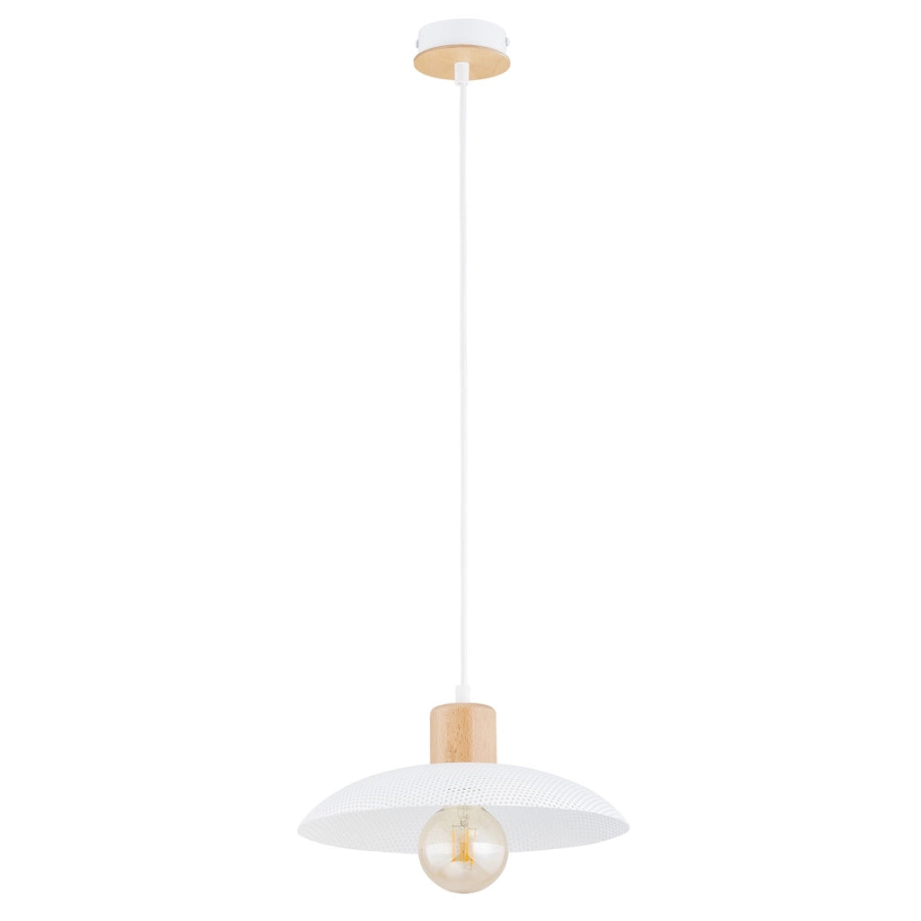 Sospensione Nordica Ishtar 1 Luce In Legno E Acciaio Bianco