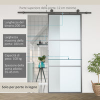 Kit Porta Scorrevole 200x40x0,6 cm con Binari Fermi e Guide in Acciaio Nero