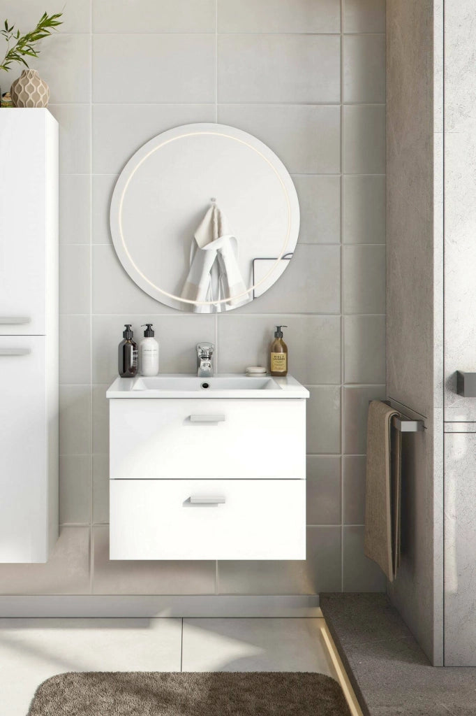 Mobile sottolavabo Doksuri, Mobiletto da bagno, Contenitore porta lavabo, Armadio per lavandino, 60x45 h50 cm, Bianco lucido