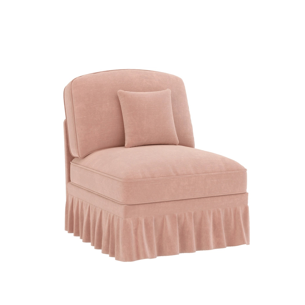 Divano in chenille rosa con cuscino incluso e gonna removibile, 2 look