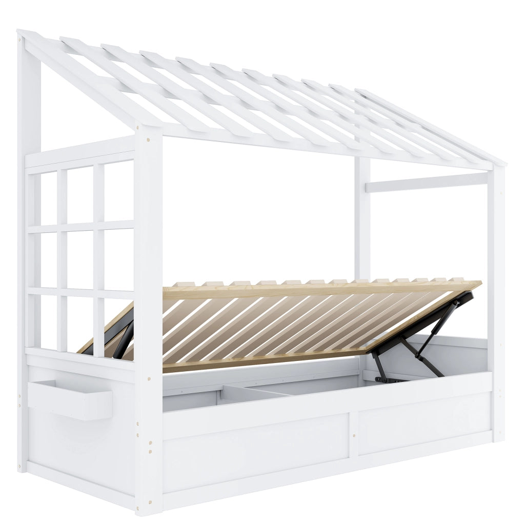LETTO PER BAMBINI A CASETTA 90x200 cm Bianco in legno con vano contenitore