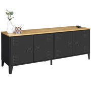 IDMarket - Credenza bassa ESTER 140 cm con 4 ante in metallo nero e piano in legno dal design industriale