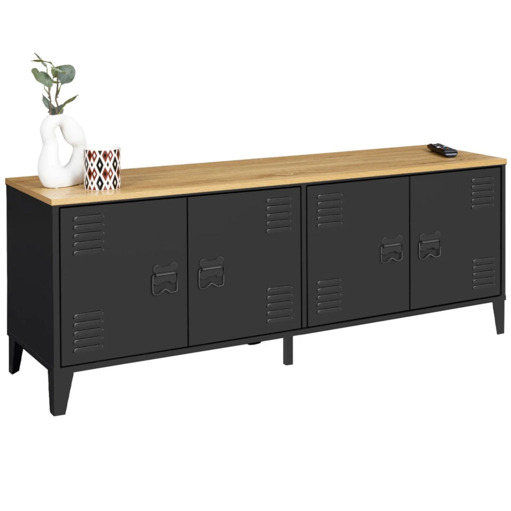IDMarket - Credenza bassa ESTER 140 cm con 4 ante in metallo nero e piano in legno dal design industriale