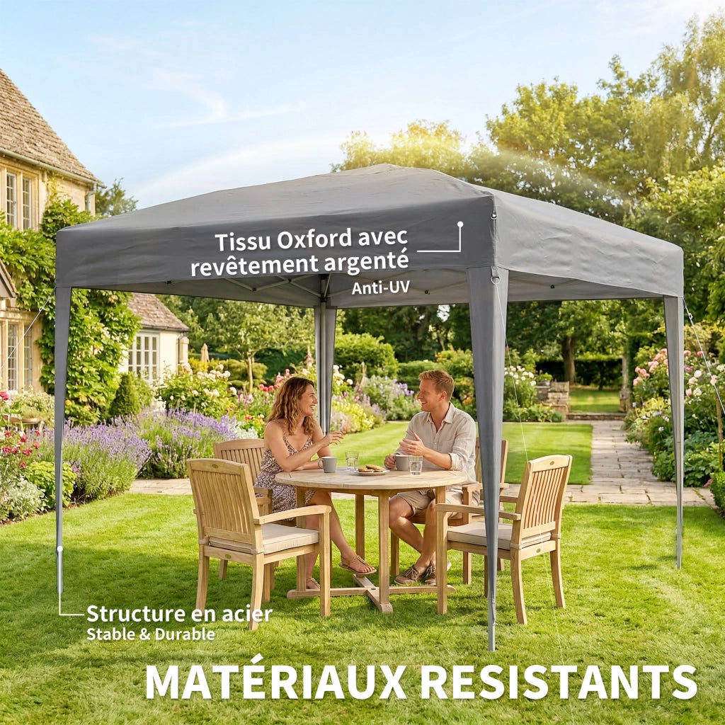 Gazebo da giardino pieghevole anti-UV con sacco ¨C zephmum ¨C grigio 2.95x2.95x2.55 m