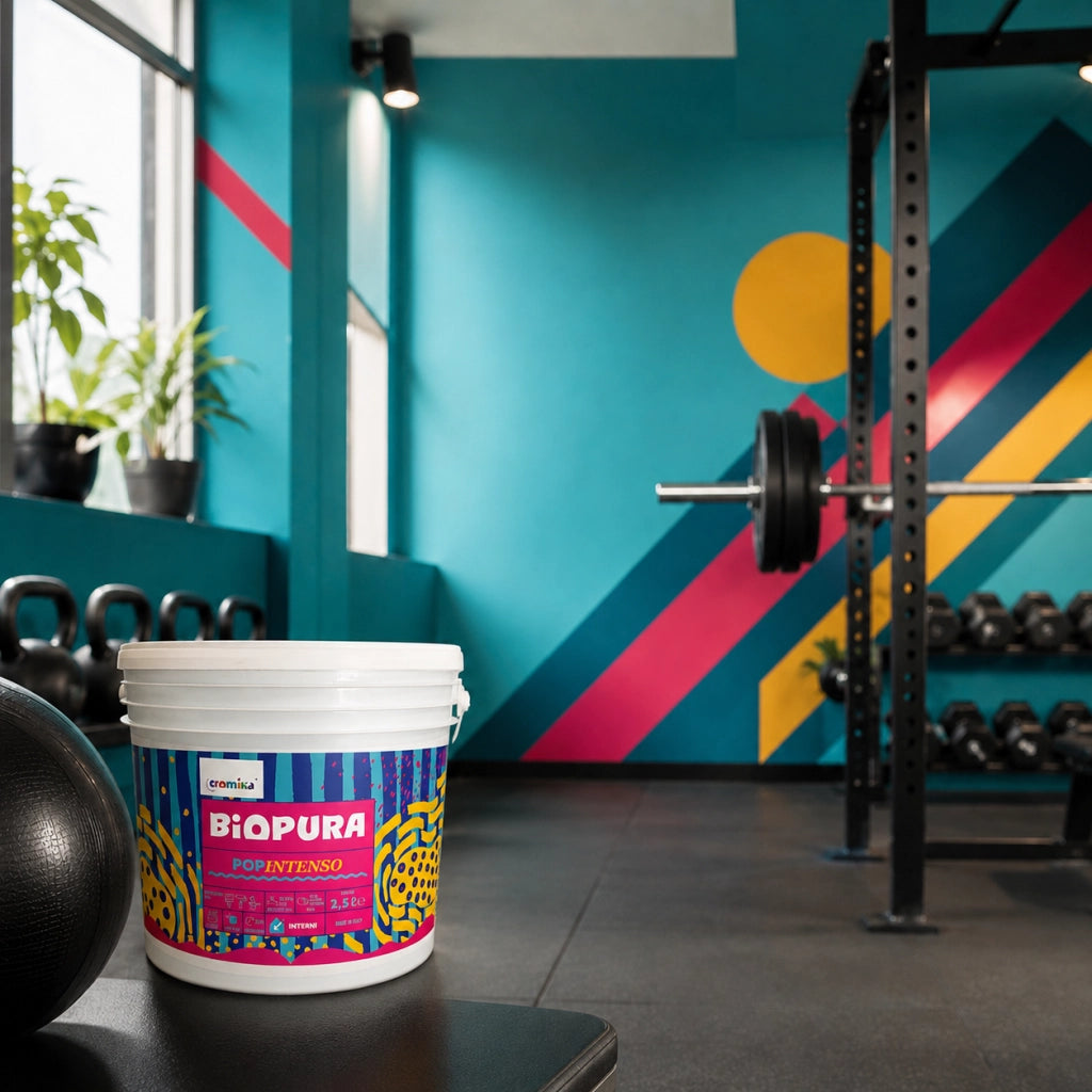 Popintenso palestra e decori interni pittura murale lavabile e coprente cromika *** formato 2.5 lt, colore- azzurro g...