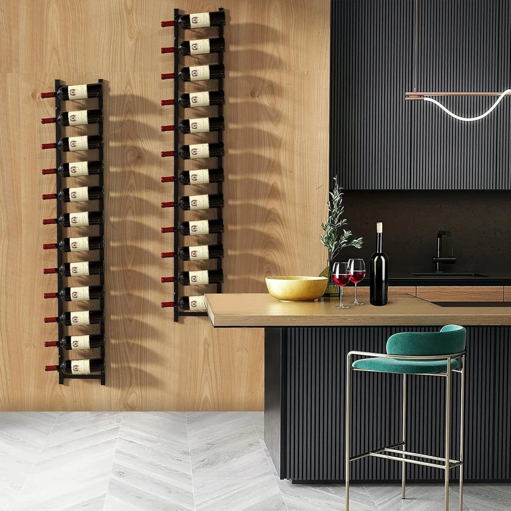 Portabottiglie Vino da Parete, Cantinetta Vino da Parete per 6/9 / 12 Bottiglie, Porta Bottiglie di Vino da Parete in Metallo per Cucina, Sala da Pranzo, Cantina, 22 x 13,5 x 145 cm, Black
