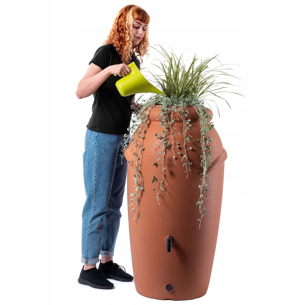 Serbatoio per acqua piovana KADAX da 210 litri, contenitore per acqua con rubinetto e vaso.