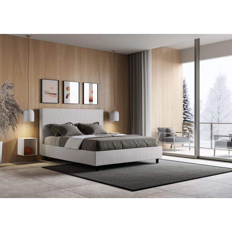 Letto imbottito Matrimoniale 160x210 cm Focus - Bianco,Similpelle,Con rete