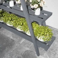 Portapiante Verticale 3 Livelli a Doghe, in Legno di Abete, 100x36x112 cm, Grigio