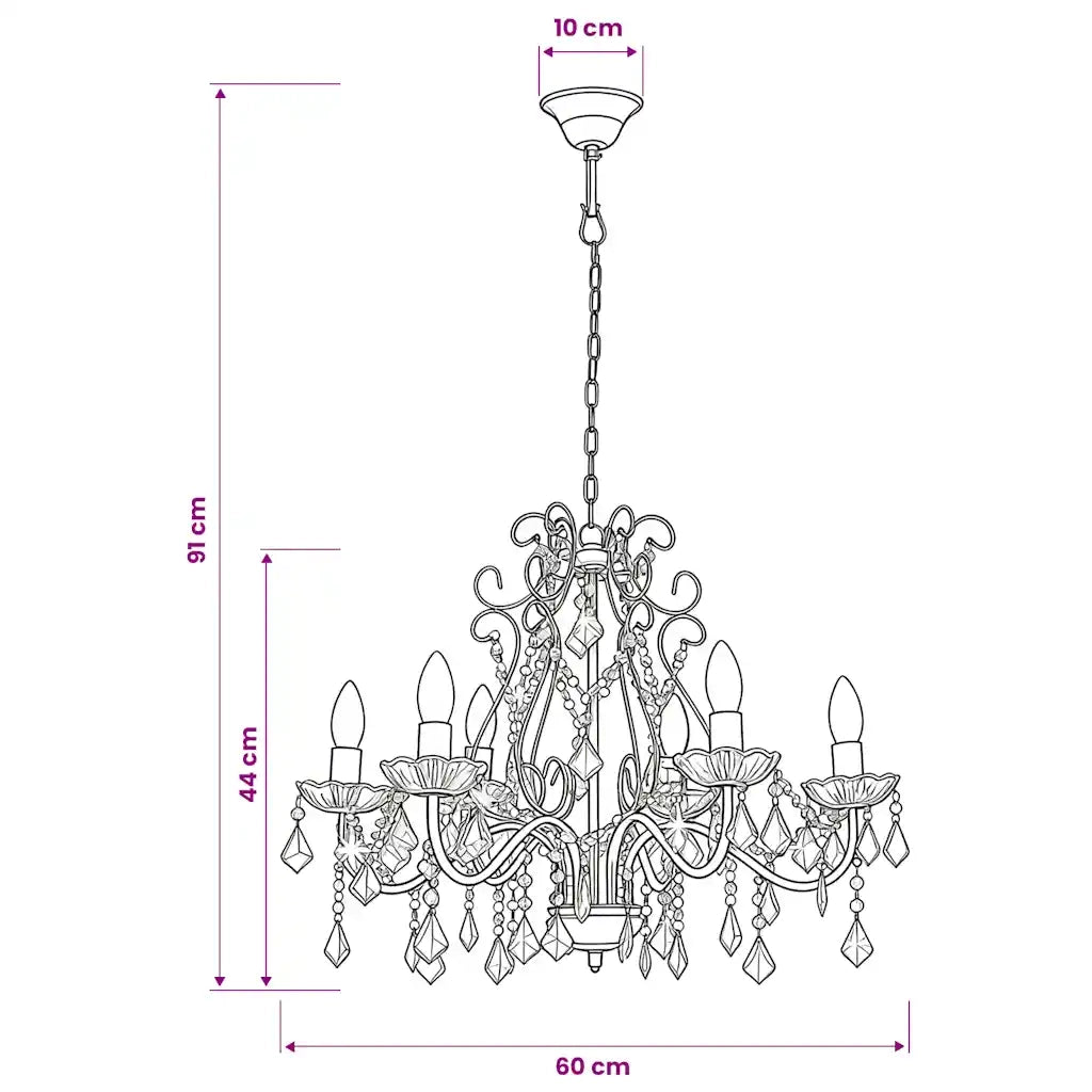 Lampadario con Perline di Cristallo Dorato Tondo 6 E14 CFW5185650
