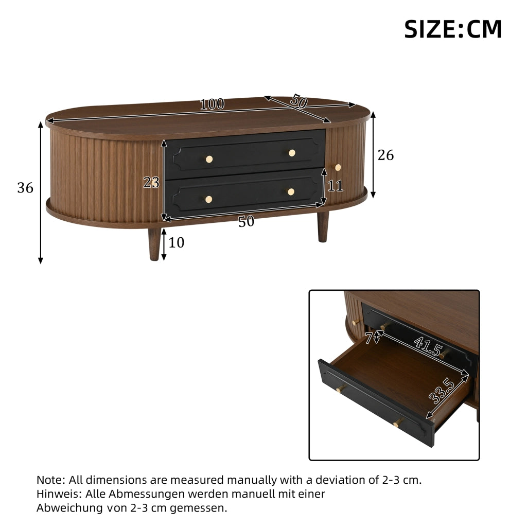 TAVOLINO DA CAFFÈ 100 x 50 x 36 cm Effetto Noce e Nero con 2 cassetti