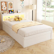Letto multifunzione 90x200 cm con presa; contenitore idraulico e LED in MDF bianco
