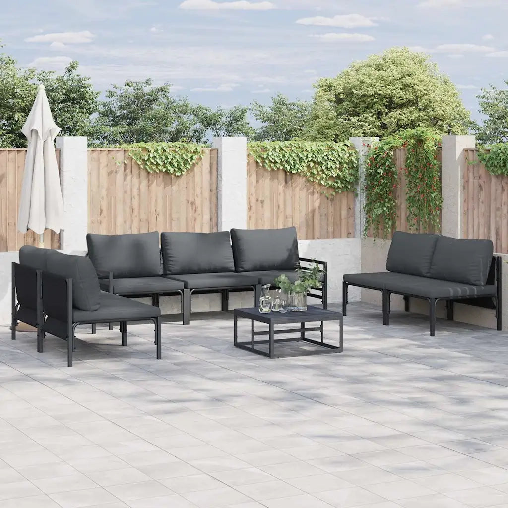 Set Divano da Giardino con cuscino 8 pcs Nero Acciaio 3378982