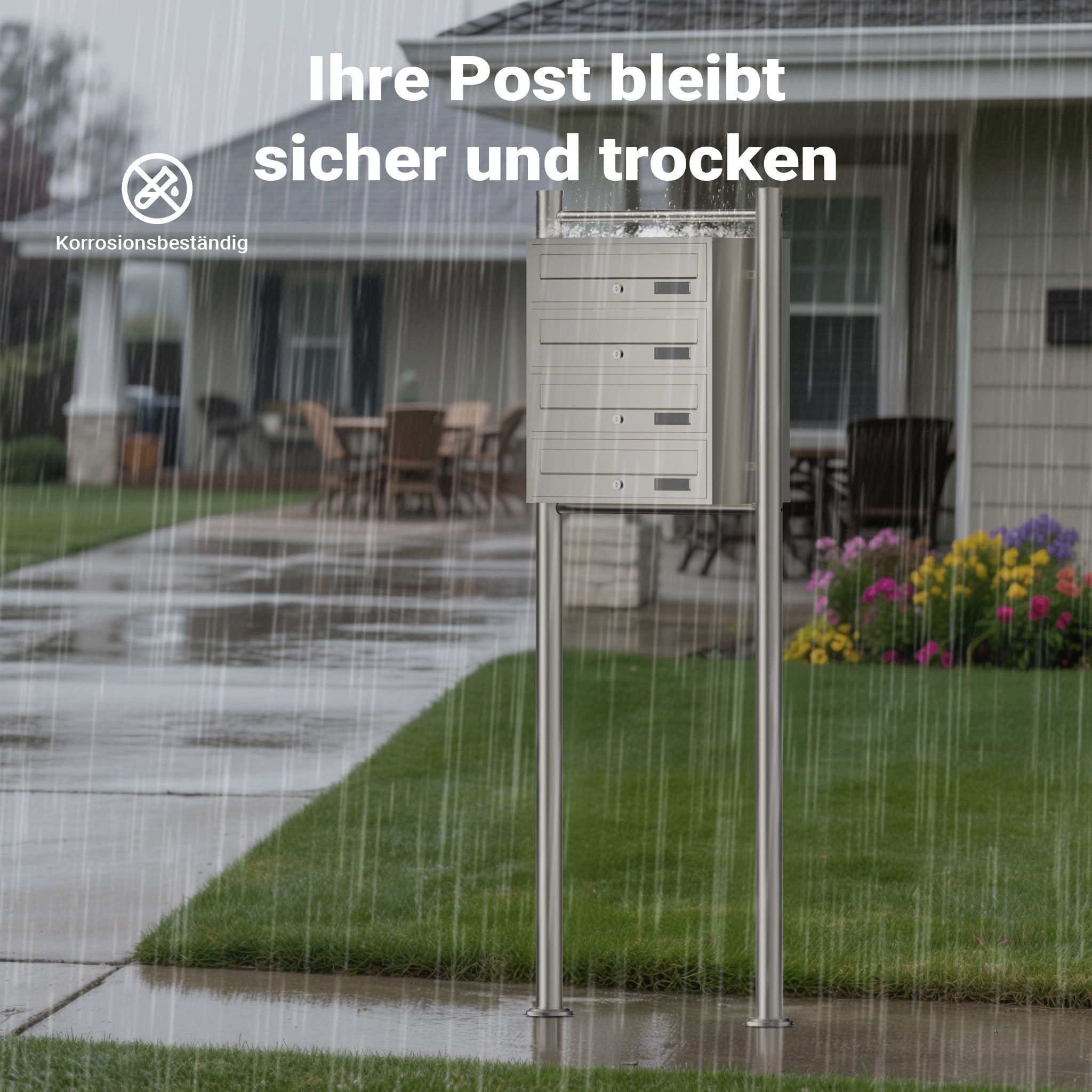Cassetta postale condominiale autoportante 4 posti, acciaio inox, 1 modulo, 556 x 270 x 1500 mm