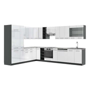 Cucina angolare completa Fame-Line Bianco lucido/Antracite 347 x 60 cm, PL Marmo Vicco
