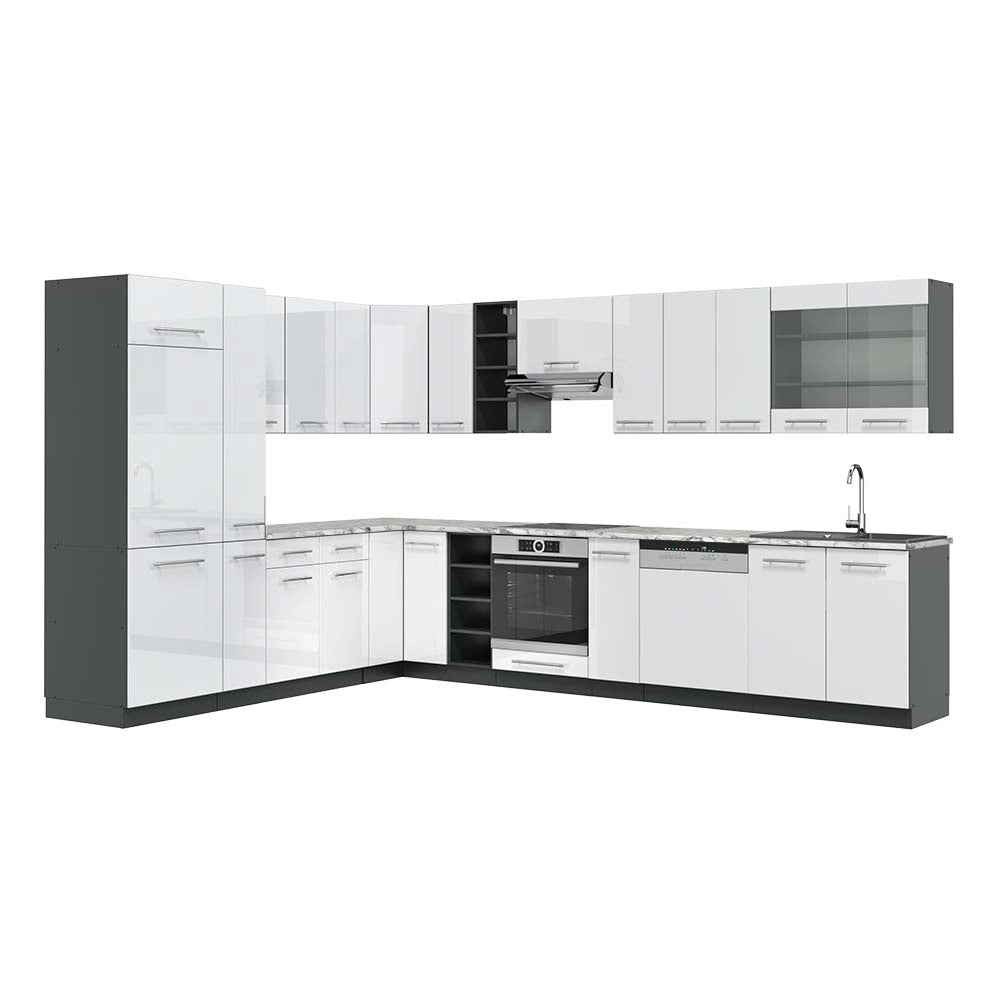 Cucina angolare completa Fame-Line Bianco lucido/Antracite 347 x 60 cm, PL Marmo Vicco