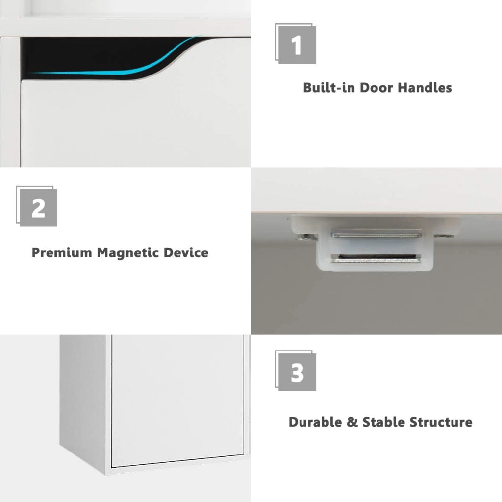 Armadietto Libreria a 3 Livelli, con 6/9 Scomparti, 3/5 Ante, Mobiletto Portalibri Moderno, Multiuso e Salvaspazio, Ideale per Soggiorno, Studio, Ufficio, Camera (Bianco, 90x29x90 cm)