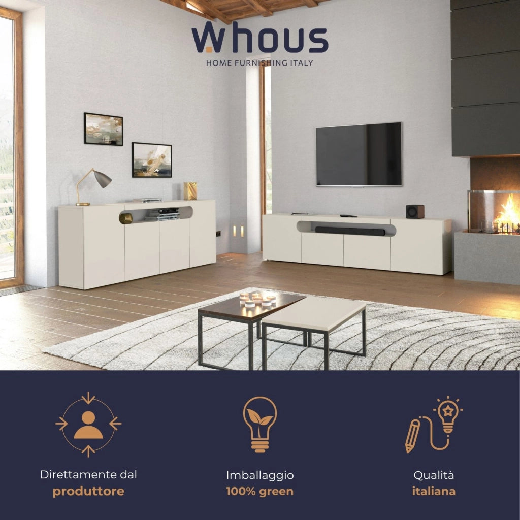 WHOUS Mobile porta TV Real con 4 ante e 1 vano aperto cashmere 240x40x60 cm