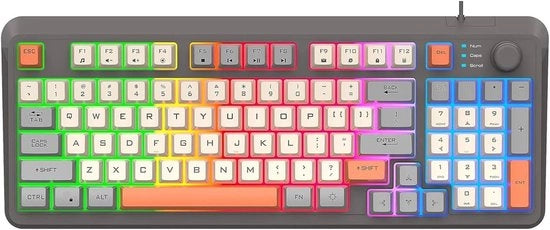 Tastiera da gioco a filo con 94 tasti meccanici, 3 diverse colorazioni, illuminazione posteriore raffreddante, base regolabile e progettata per PC (grigio).