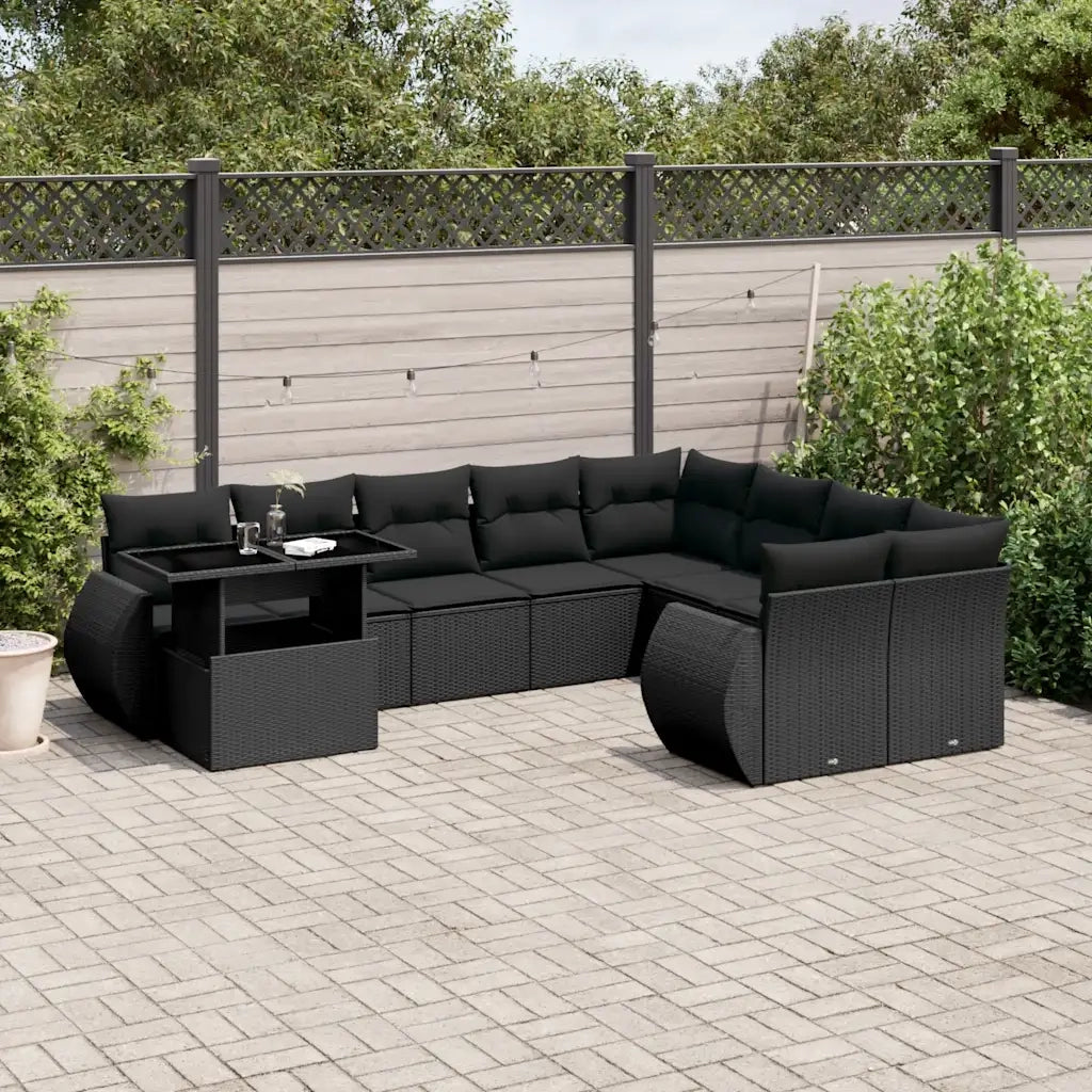 Set Divani da Giardino 10pz con Cuscini in Polyrattan Nero 3268765