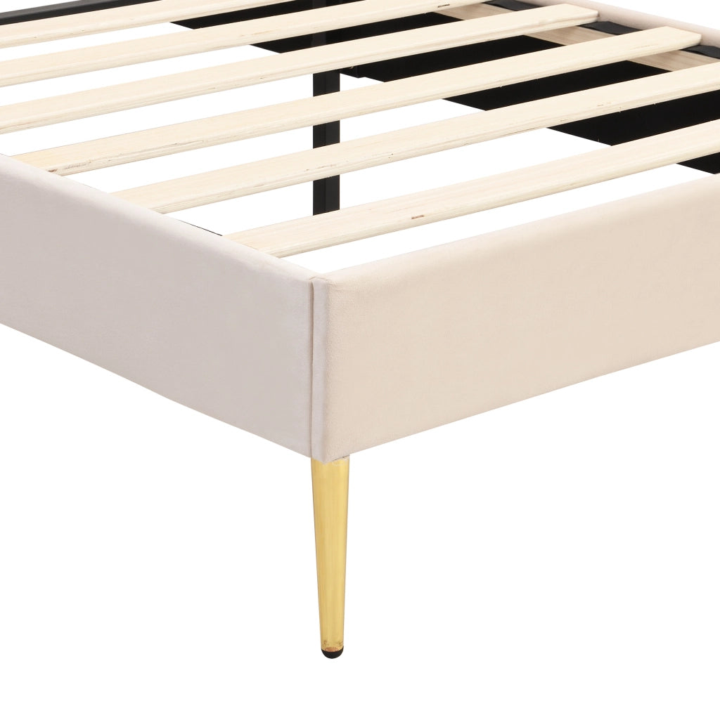 Letto imbottito in velluto beige 90 x 200 cm con testiera regolabile