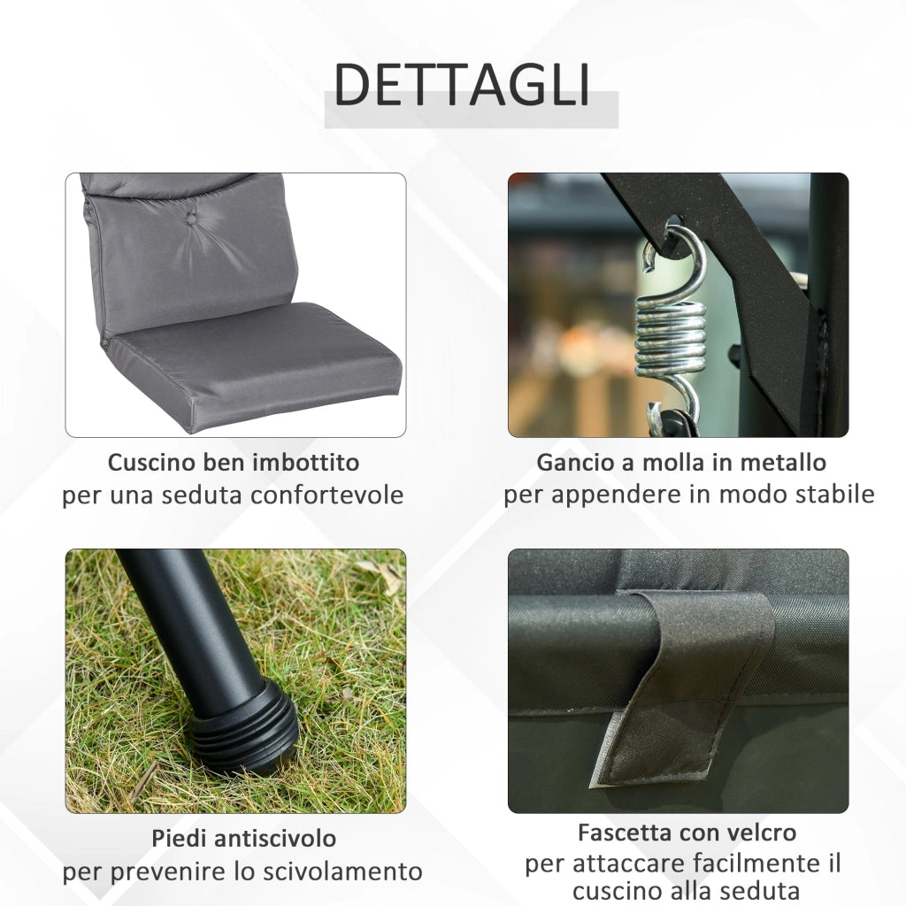 Dondolo da Giardino 3 Posti in Metallo con 2 Tavolini Grigio
