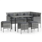 Set Divano a L con Cuscini 5 pz | Set Salotto da Giardino Grigio in Polyrattan