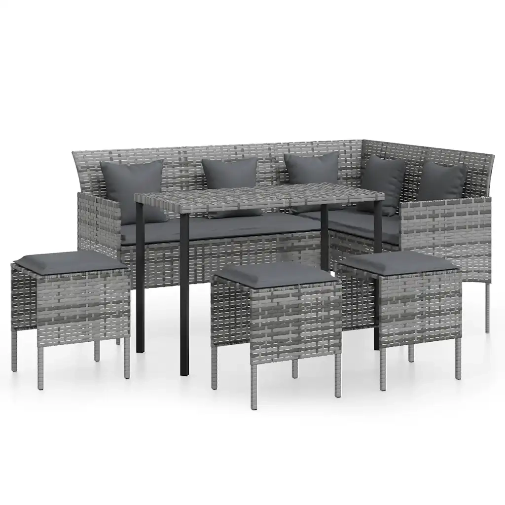 Set Divano a L con Cuscini 5 pz | Set Salotto da Giardino Grigio in Polyrattan