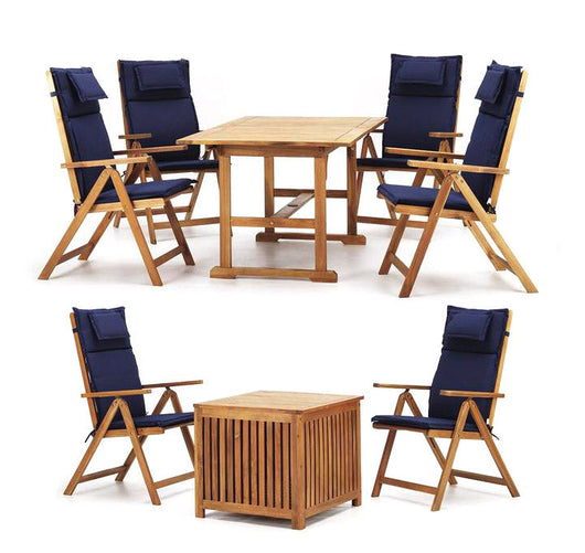 Tavolo Allungabile con 6 Sedie e Tavolino Contenitore da Giardino in Legno di Acacia Istanbul Marrone