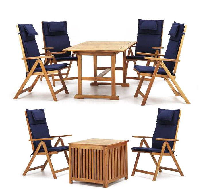 Tavolo Allungabile con 6 Sedie e Tavolino Contenitore da Giardino in Legno di Acacia Istanbul Marrone