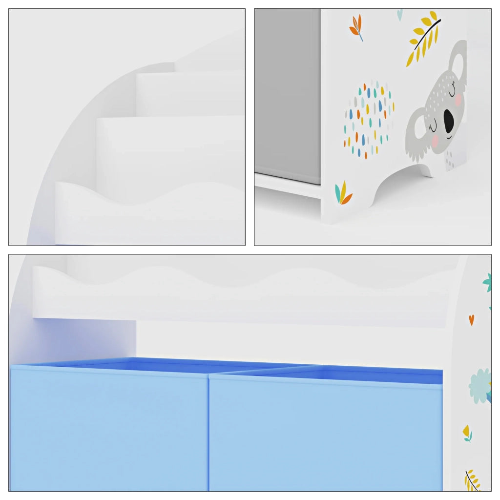 Scaffale dal design senza tempo per soggiorno camera da letto mobiletto per bambini con motivo koala 98 x 83 x 30 cm bianco grigio blu 03_0011313