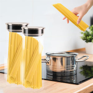 MA MAISON FOODIE SET 6 BARATTOLI DA CUCINA IN VETRO CON COPERCHIO CROMATO INOX A CHIUSURA ERMETICA 10X12H CM - 10X19H CM - 10X31H CM