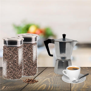 MA MAISON FOODIE SET 6 BARATTOLI DA CUCINA IN VETRO CON COPERCHIO CROMATO INOX A CHIUSURA ERMETICA 10X12H CM - 10X19H CM - 10X31H CM