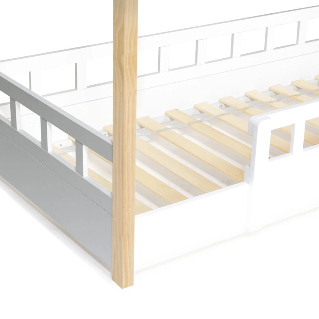 IDMarket - Cama camarote infantil 80 x 160 CM NEREE blanco y haya con somier y barandillas
