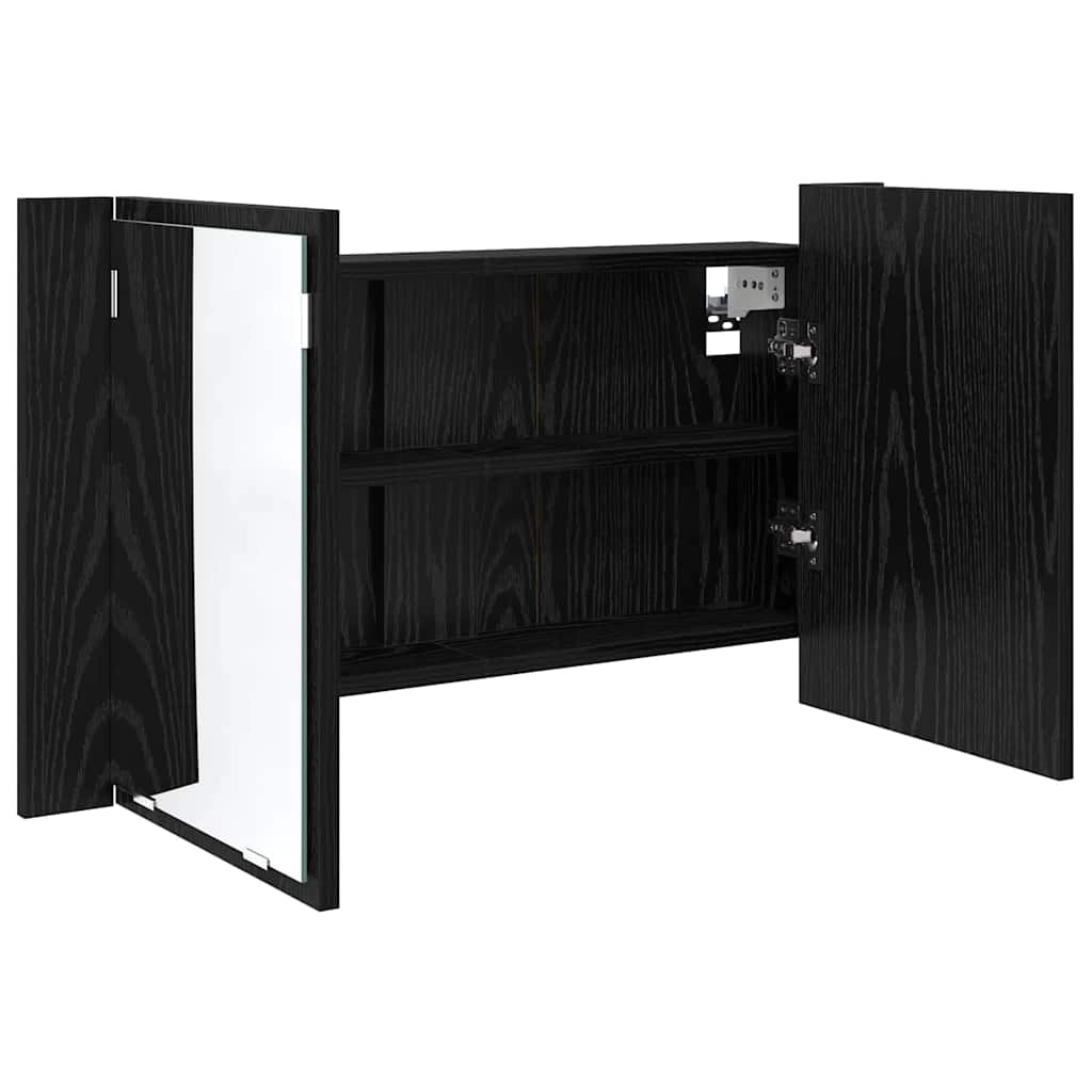 Moderno mobiletto da bagno con specchio a parete e ripiani 80 x 12 x 45 cm in legno di rovere nero 02_0054530