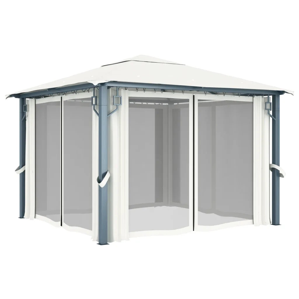 Gazebo con Tenda 300 x 300 cm Crema Alluminio