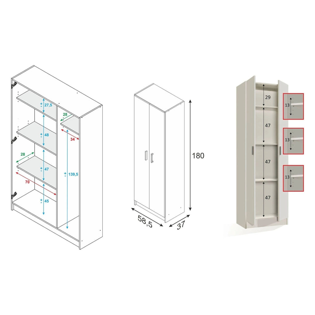 Melegari, Armadio Multiuso Grande Modulabile, 168x180h cm Bianco