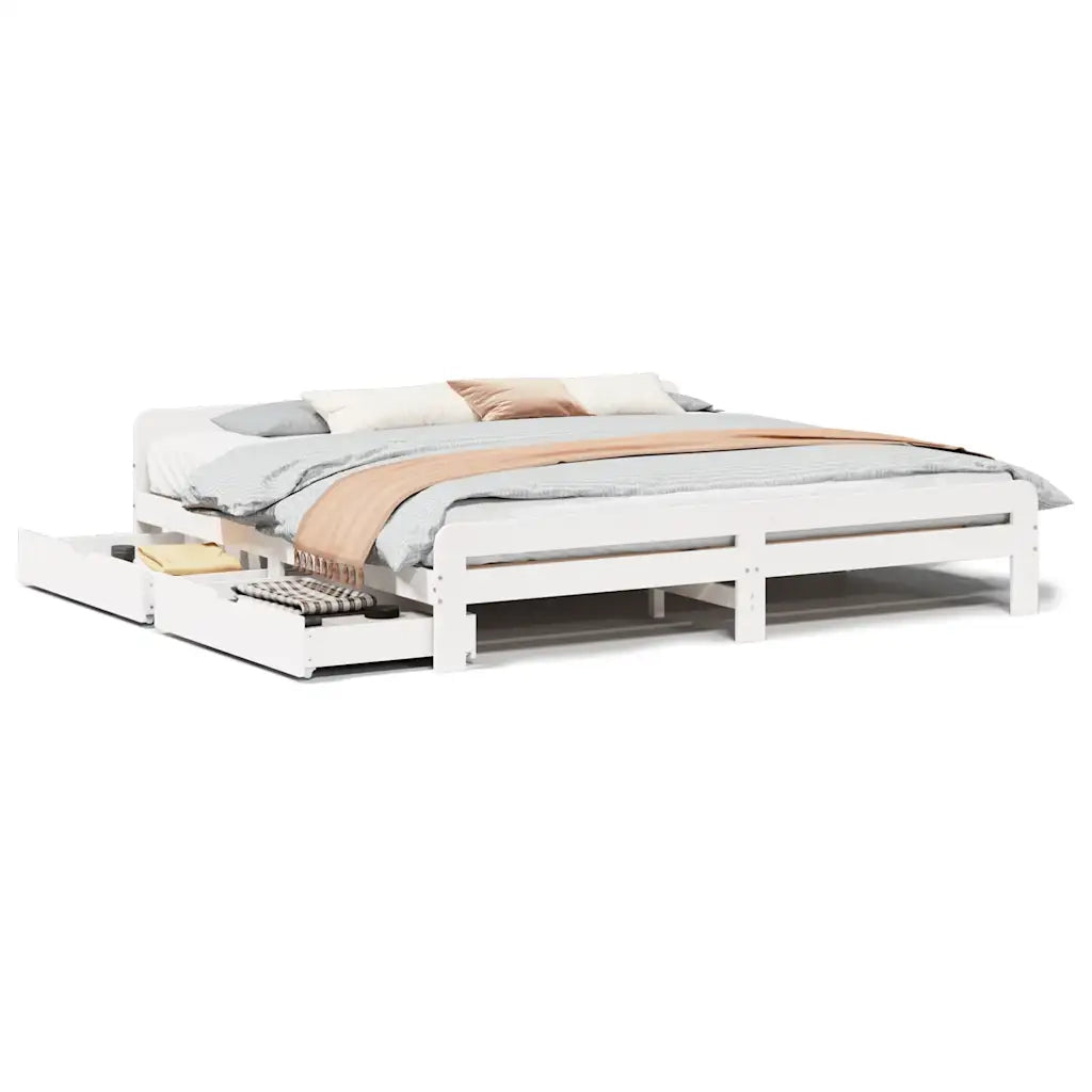 Letto matrimoniale | Letto per adulti | Giroletto senza Materasso Bianco 200x200 cm Legno Massello Pino