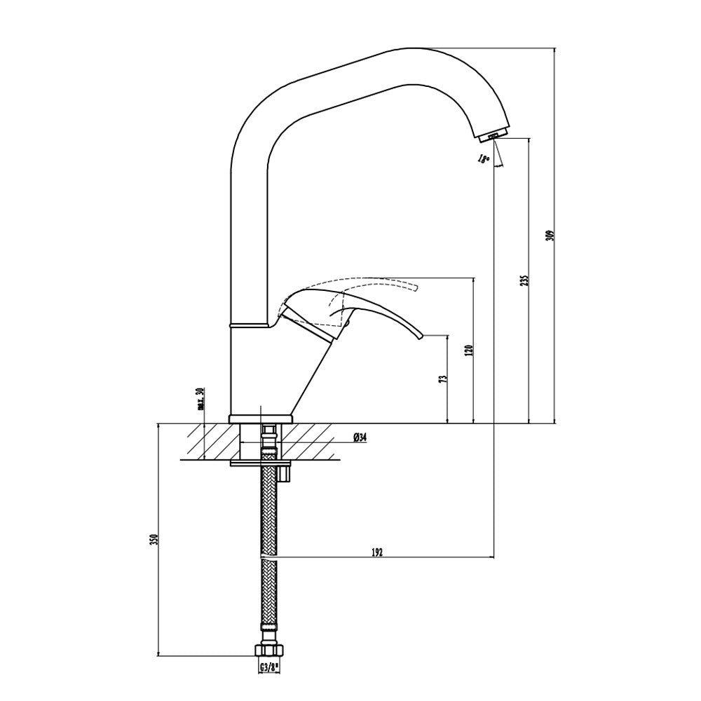 Miscelatore lavello bocca alta serie trendy finitura acciaio spazzolato