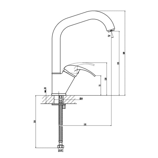 Miscelatore lavello bocca alta serie trendy finitura acciaio spazzolato