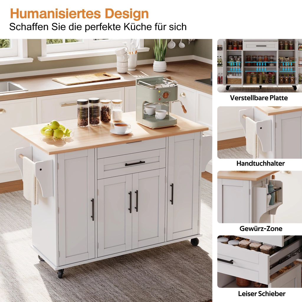 CARRELLO Cucina con piano estensibile 136x70x92 cm Bianco/Naturale MDF
