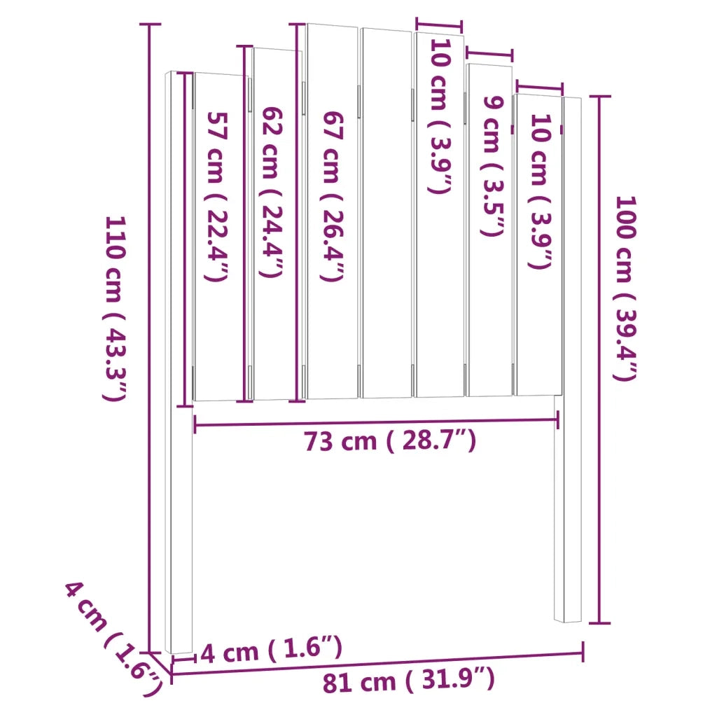 Testiera per Letto Nera 81x4x110 cm in Legno Massello di Pino 818449