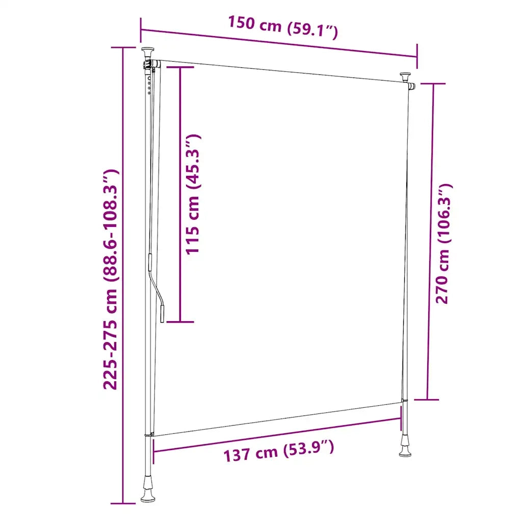Tenda a rullo | Tenda avvolgibile Esterno Gialla e Bianca 150x270cm Tessuto Acciaio