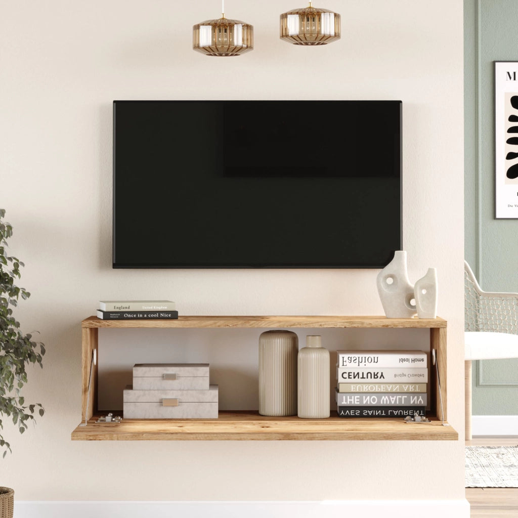 Mobile Porta TV Lapinlahti con Anta a Ribalta Consolle da Parete 100 cm - Rovere Rustico [en.casa]