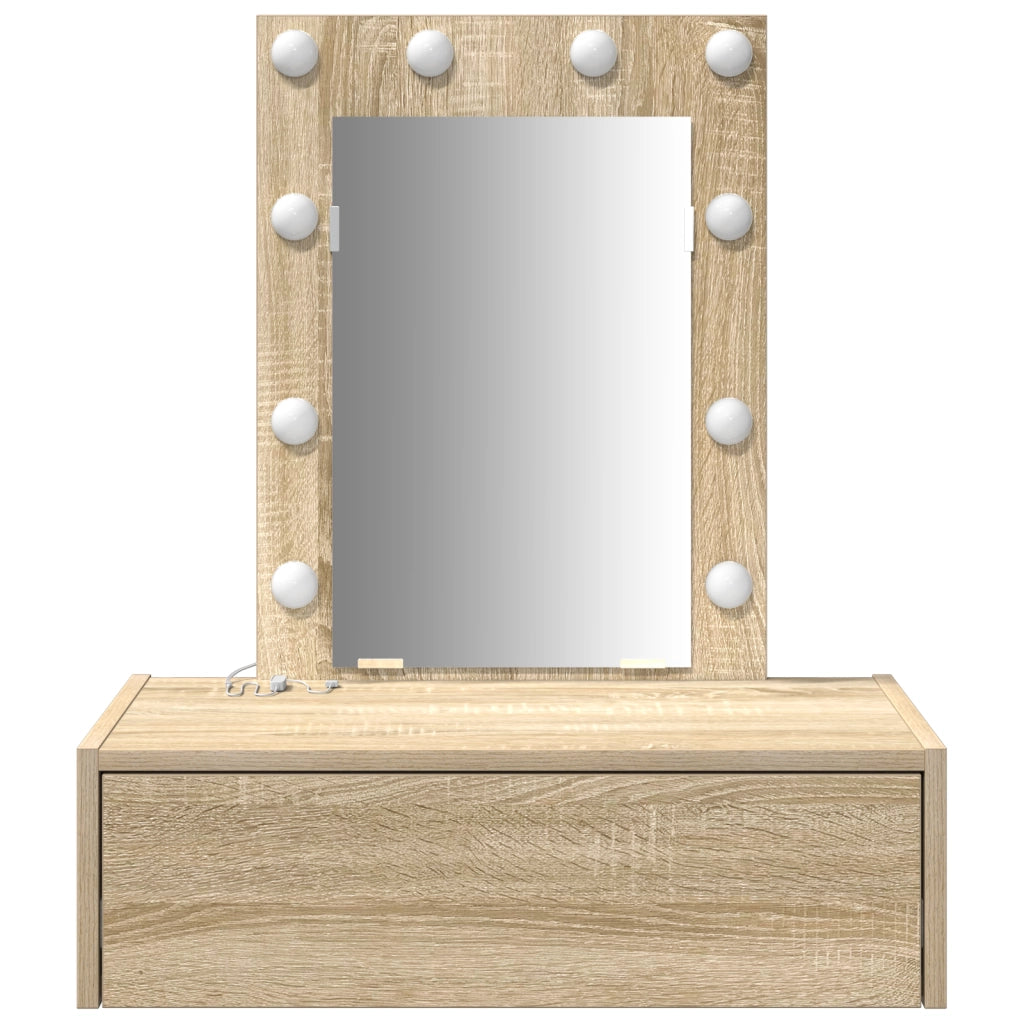 Tavolo da Toeletta a Muro con Luci LED Rovere Sonoma