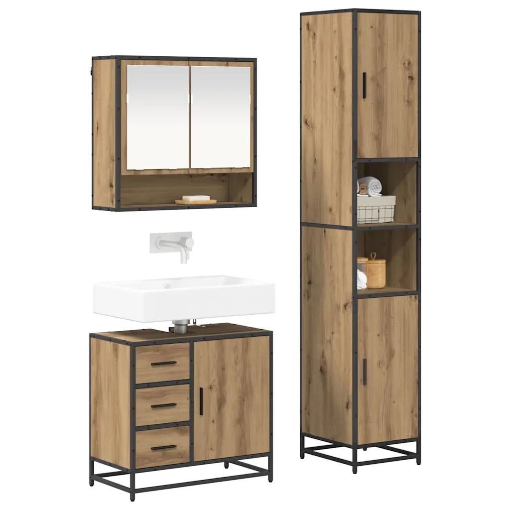 Set di mobili per il bagno con porta 3 pcs Rovere artigianale 3402549