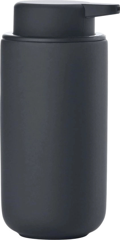 Dispensatore liquido sapone, ceramica con rivestimento soft touch, design scandinavo, 450 ml, altezza 19 cm, nero